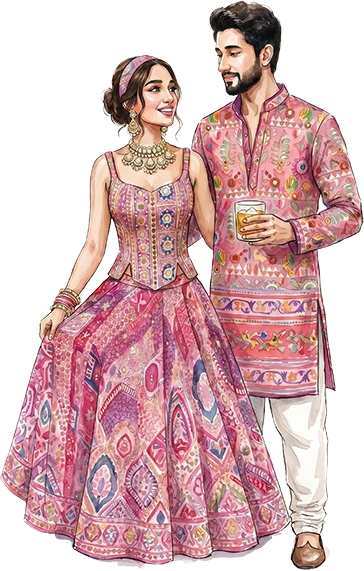 Couple in pink festive wear at the mehendi
