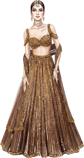 Woman in a gold lehenga at the sangeet