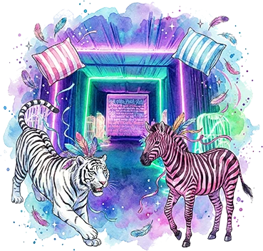 Neon backdrop with zebras for the after party