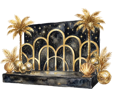Gold and black Art-Deco arches for the reception